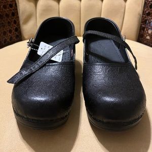 Sanita Leather Black Slip-on Wedge